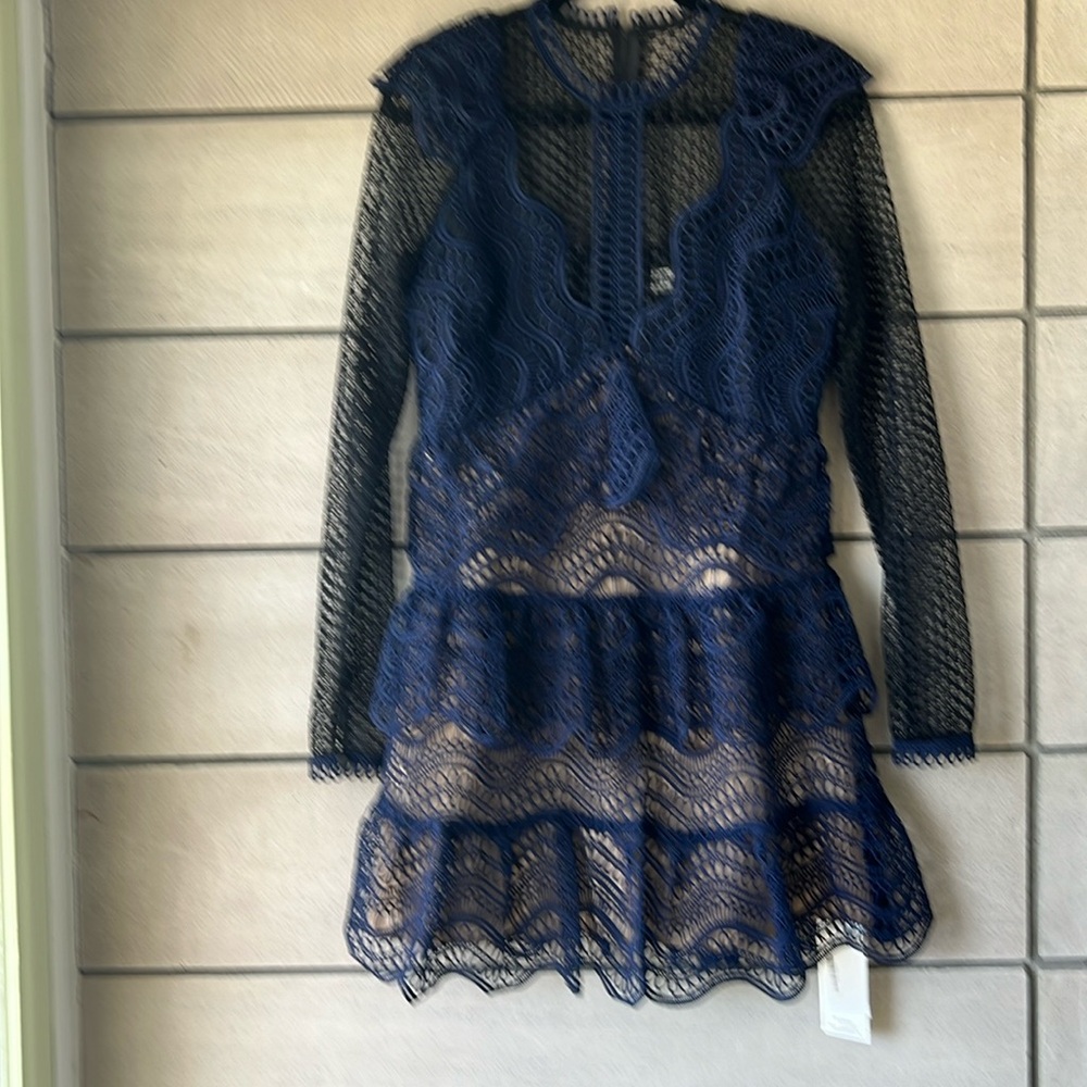 Self-Portrait Navy Lace Mini Dress